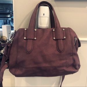 Plum faux leather satchel with crossbody strap